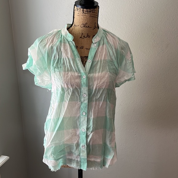 Maeve gingham flutter sleeve top Anthropologie - Picture 4 of 6